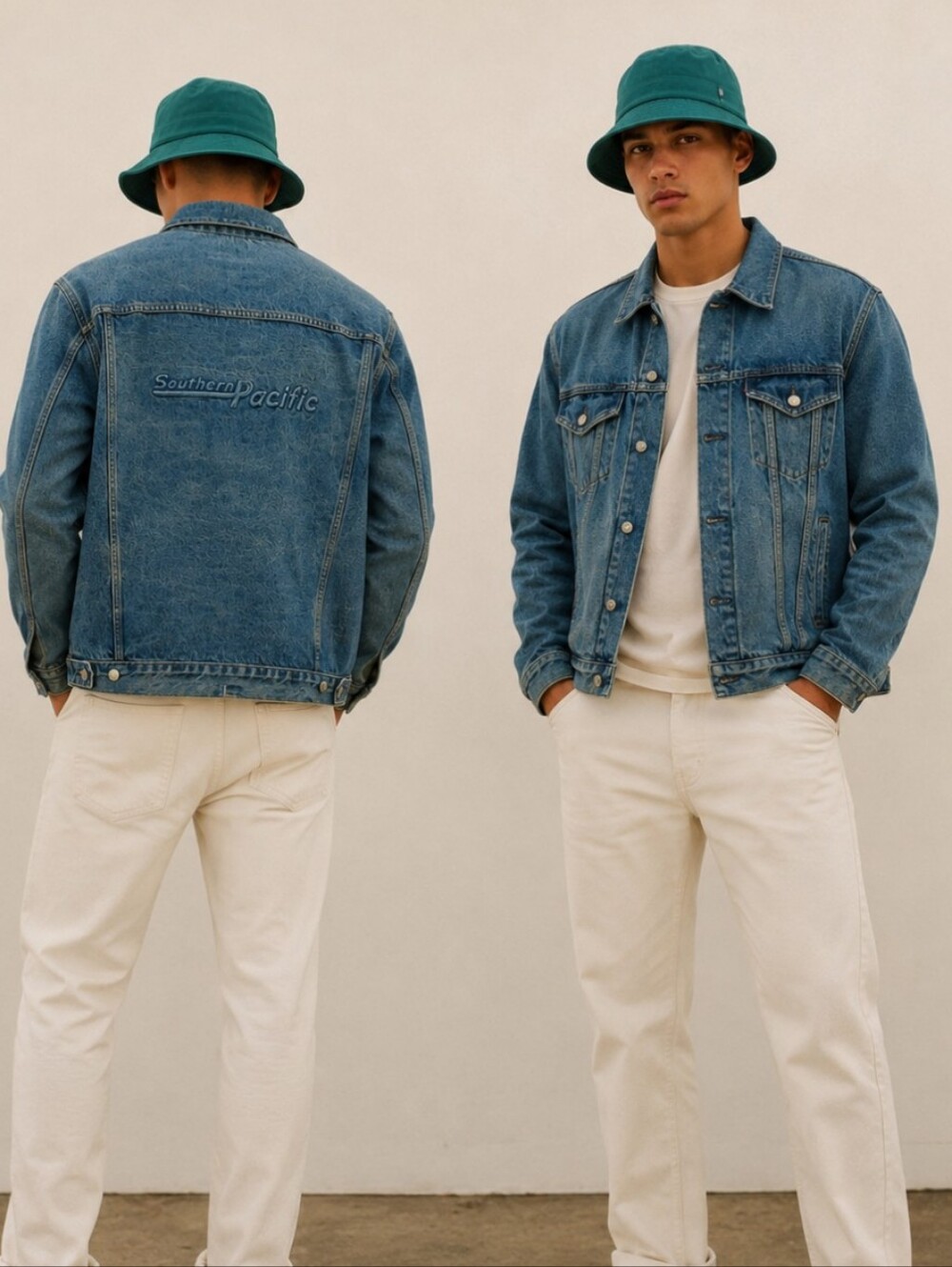 Vtg. Southern Pacific Railroad oversized denim truckers jean jacket sz XXL